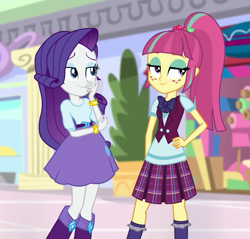 Size: 880x842 | Tagged: safe, screencap, rarity, sour sweet, dance magic, equestria girls, spoiler:eqg specials, bracelet, cropped, duo, jewelry, plaid skirt, ponytail