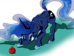 Size: 1600x1200 | Tagged: safe, artist:nabe, princess luna, alicorn, pony, apple, pixiv, solo