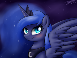 Size: 1130x860 | Tagged: safe, artist:zortail, princess luna, alicorn, pony, blushing, smiling, solo