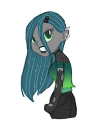 Size: 580x710 | Tagged: safe, artist:carnifex, queen chrysalis, changeling, changeling queen, equestria girls, clothes, piercing, solo