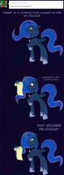 Size: 500x1357 | Tagged: safe, artist:timid tracks, princess luna, alicorn, pony, ask-luna-and-tiberius, comic, magic, moon pie, scroll, solo, telekinesis, tumblr