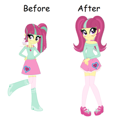 Size: 773x773 | Tagged: safe, artist:creepypastafran, sour sweet, equestria girls, 1000 hours in ms paint, alternate universe, boots, clothes, high heels, ms paint, off shoulder, pigtails, pixel art, shoes, side ponytail, skirt, socks, thigh highs, zettai ryouiki