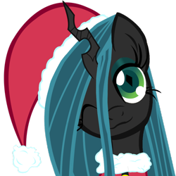 Size: 894x894 | Tagged: source needed, safe, artist:themightysqueegee, queen chrysalis, changeling, changeling queen, christmas ponies, cute, cutealis, hat, santa hat, solo, wink