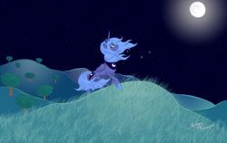 Size: 1600x1011 | Tagged: safe, artist:lunarapologist, princess luna, alicorn, pony, crying, moon, night, s1 luna, solo, windswept mane