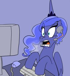 Size: 900x983 | Tagged: safe, artist:klondike, princess luna, alicorn, pony, computer, gamer luna, headset, solo, traditional royal canterlot voice