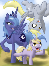 Size: 5400x7200 | Tagged: safe, artist:foxshine, derpy hooves, dinky hooves, princess luna, alicorn, pegasus, pony, absurd resolution, female, mare, s1 luna