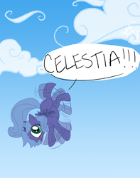 Size: 1280x1622 | Tagged: safe, artist:emeralddarkness, princess luna, alicorn, pony, cloud, cloudy, cute, falling, filly, flailing, flapping, lunabetes, open mouth, s1 luna, scared, sky, solo, speech bubble, spread wings, this will end in tears, wide eyes, woona, yelling