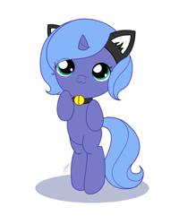 Size: 480x600 | Tagged: safe, artist:jdan-s, princess luna, alicorn, cat, pony, bell, bell collar, bipedal, cat ears, collar, cute, filly, lunabetes, solo, woona