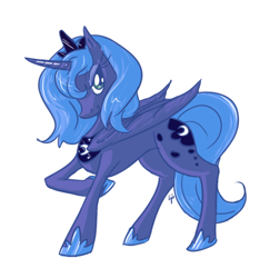 Size: 876x901 | Tagged: safe, artist:basserist, princess luna, alicorn, pony, bedroom eyes, looking at you, pose, raised hoof, s1 luna, simple background, smiling, solo, standing