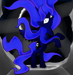 Size: 1370x1402 | Tagged: safe, artist:applepieces, mane-iac, princess luna, alicorn, pony, insanity, luna-tic, lunatic, solo