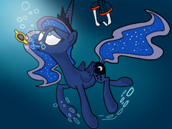 Size: 960x720 | Tagged: safe, artist:uwdr-64, princess luna, alicorn, pony, bubble, drowning, fetish, solo, underwater