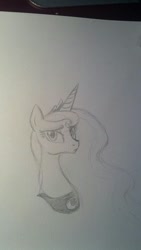 Size: 577x1024 | Tagged: safe, artist:benrusk, princess luna, alicorn, pony, bust, monochrome, solo, traditional art