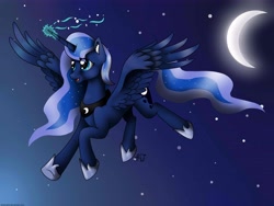 Size: 5941x4456 | Tagged: safe, artist:artyjoyful, princess luna, alicorn, pony, absurd resolution, magic, moon, solo, space