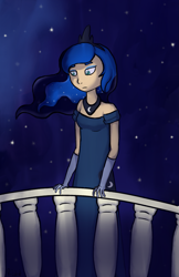 Size: 831x1286 | Tagged: safe, artist:rizzych, princess luna, human, balcony, humanized, light skin, night, solo