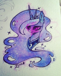 Size: 1280x1604 | Tagged: safe, artist:miikanism, princess luna, alicorn, pony, portrait, solo, traditional art, watercolor painting