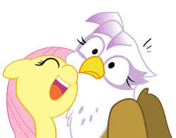 Size: 5600x4400 | Tagged: safe, artist:mamandil, artist:mickeymonster, derpibooru import, fluttershy, gilda, griffon, pegasus, pony, absurd resolution, bust, cute, eyes closed, female, gildadorable, mare, neck nuzzle, nuzzling, open mouth, shyabetes, simple background, smiling, svg, transparent background, vector, wide eyes