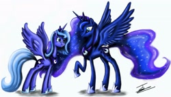 Size: 3683x2091 | Tagged: safe, artist:europamaxima, princess luna, alicorn, pony, duality, s1 luna, self ponidox, spread wings, the fun has been doubled, time paradox