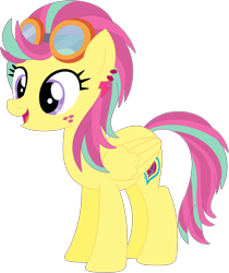 Size: 1024x1220 | Tagged: safe, artist:ra1nb0wk1tty, indigo zap, sour sweet, pegasus, pony, ear piercing, earring, equestria girls ponified, female, goggles, jewelry, mare, piercing, ponified, recolor, simple background, solo, transparent background