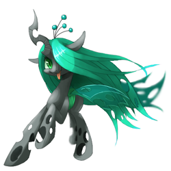 Size: 500x500 | Tagged: safe, artist:30clock, queen chrysalis, changeling, changeling queen, cute, cutealis, female, green changeling, pixiv, solo