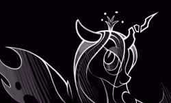 Size: 7500x4500 | Tagged: dead source, safe, artist:b-epon, queen chrysalis, changeling, changeling queen, absurd resolution, black and white, grayscale, modern art