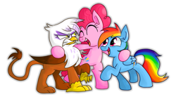 Size: 673x398 | Tagged: safe, artist:vdru7, derpibooru import, gilda, pinkie pie, rainbow dash, earth pony, griffon, pegasus, pony, pixiv