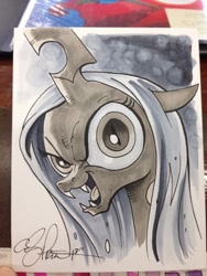 Size: 768x1024 | Tagged: safe, artist:andypriceart, queen chrysalis, changeling, changeling queen, female, horn, solo, traditional art