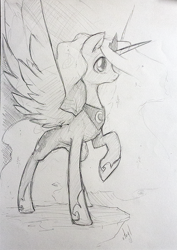 Size: 500x708 | Tagged: safe, artist:atryl, princess luna, alicorn, pony, grayscale, monochrome, solo