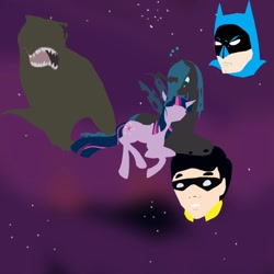 Size: 894x894 | Tagged: safe, artist:ieatedmeself, queen chrysalis, twilight sparkle, human, batman, bruce wayne, crossover, dick grayson, fanfic, female, lesbian, robin, shipping