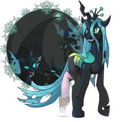 Size: 800x800 | Tagged: safe, artist:idrawweeklypony, queen chrysalis, changeling, changeling queen, drone, fangs, horn, wings