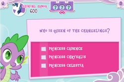 Size: 749x498 | Tagged: safe, queen chrysalis, changeling, changeling queen, equestrivia challenge, error, fail, harsher in hindsight, princess chrysalis, text, you had one job