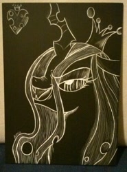 Size: 631x851 | Tagged: safe, artist:ecchichibi, queen chrysalis, changeling, changeling queen, female, horn, solo, traditional art