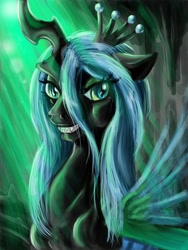 Size: 1200x1600 | Tagged: safe, artist:drizzthunter, queen chrysalis, changeling, changeling queen, fangs, female, painting, solo