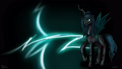 Size: 3840x2160 | Tagged: safe, artist:afl316, queen chrysalis, changeling, changeling queen, fangs, solo, speedpaint