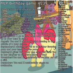 Size: 2000x2000 | Tagged: safe, apple bloom, applejack, derpy hooves, dinky hooves, fluttershy, pinkie pie, queen chrysalis, rainbow dash, rarity, scootaloo, sunset shimmer, sweetie belle, trixie, twilight sparkle, oc, oc:nyx, birthday game, cutie mark crusaders, exploitable meme, mane six, meme, pinkamena diane pie, text