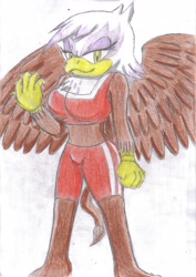 Size: 2474x3493 | Tagged: safe, artist:jcmx, derpibooru import, gilda, anthro, griffon, plantigrade anthro, breasts, female, gil-zongas, sonic the hedgehog (series), sonicified, traditional art