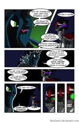 Size: 719x1111 | Tagged: safe, artist:donzatch, king sombra, queen chrysalis, changeling, changeling queen, pony, unicorn, comic:tale of twilight, antagonist, comic, dark magic, magic, sombra eyes