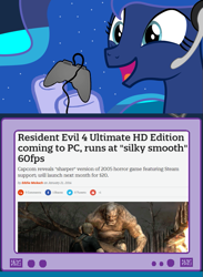 Size: 559x764 | Tagged: safe, princess luna, alicorn, pony, exploitable meme, gamer luna, meme, obligatory pony, resident evil, tv meme