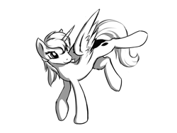 Size: 1000x750 | Tagged: safe, artist:sokolas, princess luna, alicorn, pony, monochrome, sketch, solo, teenager