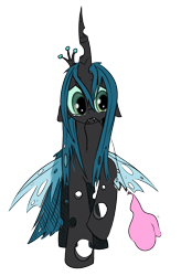 Size: 500x761 | Tagged: safe, artist:rainbow-dosh, artist:xioade, queen chrysalis, changeling, changeling queen, balloon, crying, sad, solo