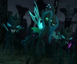 Size: 981x815 | Tagged: safe, artist:dbuilder, queen chrysalis, changeling, changeling queen, 3d, gmod, night, ruins