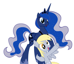 Size: 902x781 | Tagged: safe, edit, derpy hooves, princess luna, alicorn, pegasus, pony, rainbow falls, female, happy, mare, meme, oh the places you'll go, simple background, transparent background, vector, x x everywhere