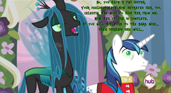 Size: 960x522 | Tagged: safe, queen chrysalis, shining armor, changeling, changeling queen, pony, unicorn, darth vader, famous movie scene, quote, star wars