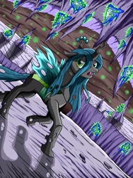 Size: 1800x2400 | Tagged: safe, artist:king-of-manga, queen chrysalis, changeling, changeling queen, female, green eyes, horn, solo