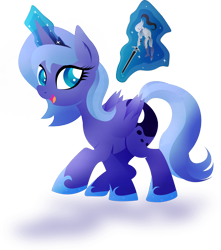 Size: 1386x1570 | Tagged: safe, artist:rariedash, princess luna, alicorn, pony, artorias, cutie mark, female, filly, foal, glowing horn, hooves, horn, levitation, lineless, magic, open mouth, solo, telekinesis, wings, woona, younger