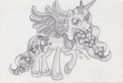 Size: 2508x1696 | Tagged: safe, artist:inurantchan, princess luna, alicorn, pony, monochrome, solo, traditional art