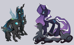 Size: 1989x1200 | Tagged: safe, artist:lollypopa, nightmare rarity, queen chrysalis, changeling, changeling queen, antagonist