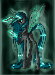 Size: 1110x1494 | Tagged: safe, artist:nihhal, queen chrysalis, changeling, changeling queen, female, horn, mirror, solo