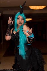 Size: 1365x2048 | Tagged: safe, artist:medusamayhem, queen chrysalis, human, clothes, cosplay, fingerless gloves, gloves, irl, irl human, pacific media expo, pacific media expo 2012, photo, solo