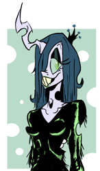 Size: 524x900 | Tagged: dead source, safe, artist:cassettepunk, queen chrysalis, anthro, human, female, humanized, lidded eyes, smiling, solo