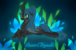 Size: 2592x1728 | Tagged: safe, artist:watermelonna, queen chrysalis, changeling, changeling queen, alternate hairstyle, female, ponytail, solo